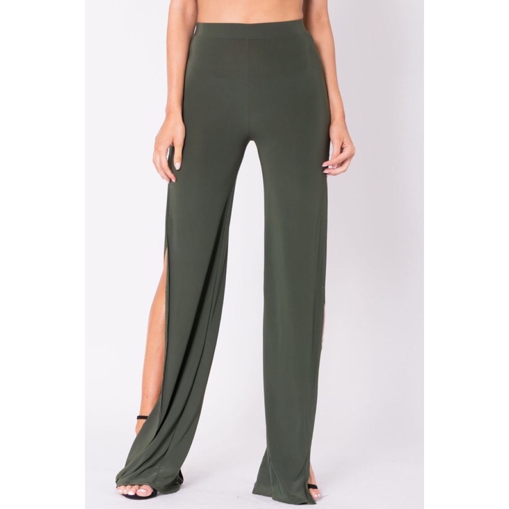 Highwaist Side Slit Jersey Pants